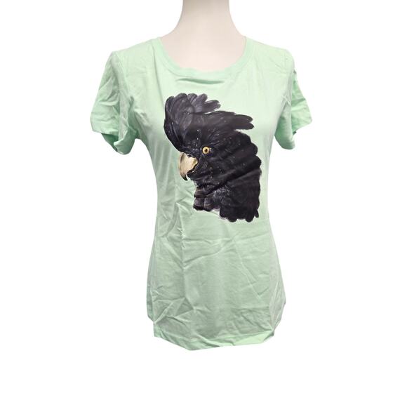 New Hand Printed Womens Medium Black Cockatoo Parrot Ukraine Fundraiser Bird Tee - Picture 1 of 5
